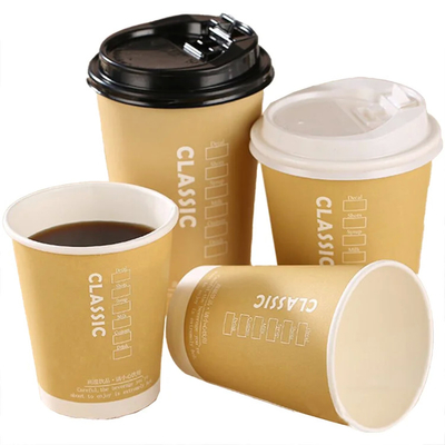 Bicchierini Caffe 8oz/12oz/14oz/16oz/22oz taza de papel desechable Kraft tazas de papel de doble pared para bebidas calientes